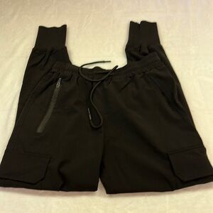 Black Jogger Drawstring Ruched High Waisted Nylon/Spandex Performance Pants XS